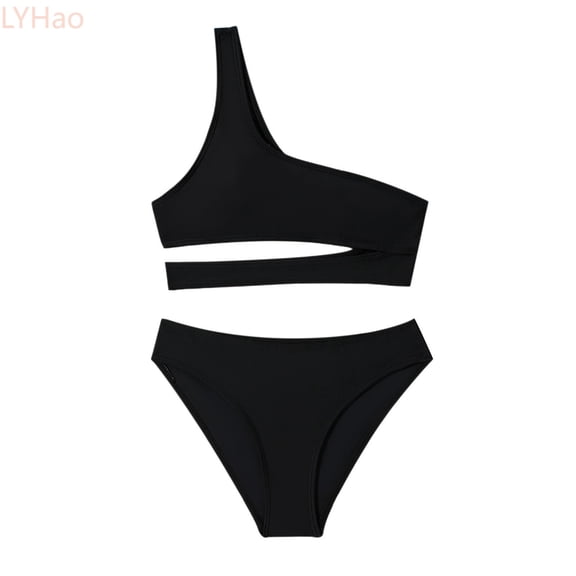 LYHao Black Solid Color Two Piece Swimwear For Girls Slimming Design Comfortable And Stylish Children's Bathing Suit,2 Piece Bathing Suit 130 Black