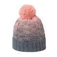 thumbnail image 1 of Gorro de invierno con puños suaves, pompón, rayas, tejido, calavera, gorro de esquí holgado, gorro de lana de mezcla de colores degradados, 1 of 5