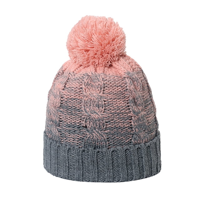 Gorro de invierno con puños suaves, pompón, rayas, tejido, calavera, gorro de esquí holgado, gorro de lana de mezcla de colores degradados