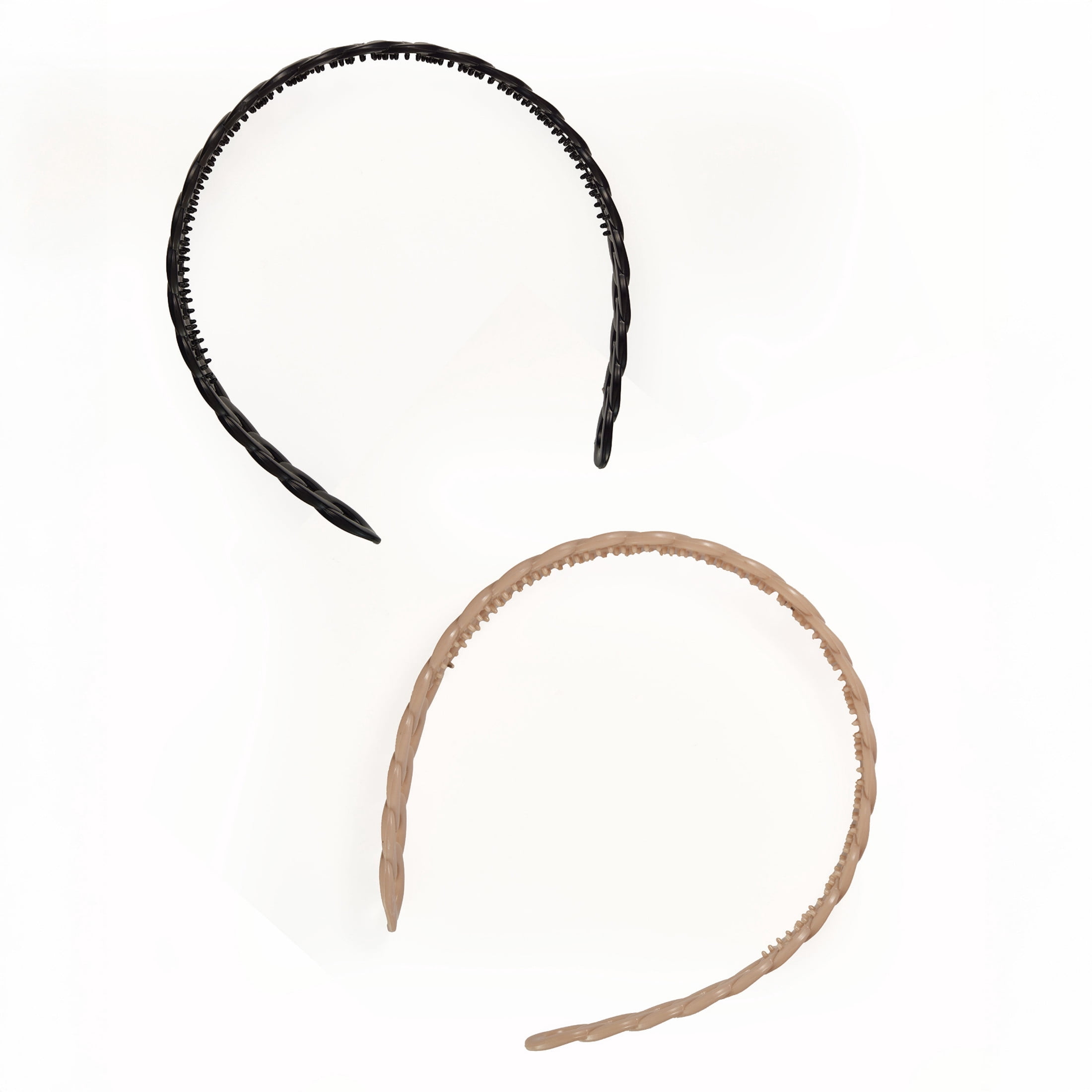 Goody ComfortFlex Flexible Headbands, Black & Beige, All Day Comfort, No-Slip Grip, 2 Pack