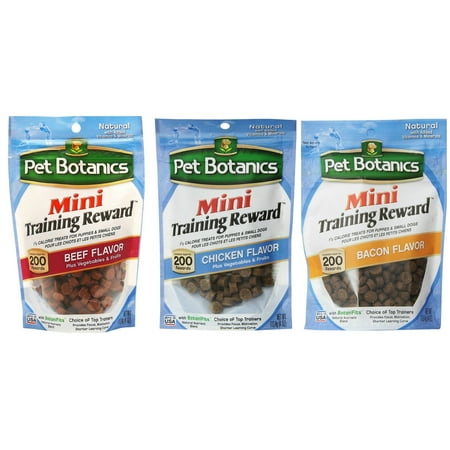Pet Botanics Mini Training TGF4 Rewards for Dogs 3 Flavor Variety Bundle: (1) Bacon  (1) Chicken and (1) Beef  4 Oz Ea (200 Count per Bag  3 Bags Total)