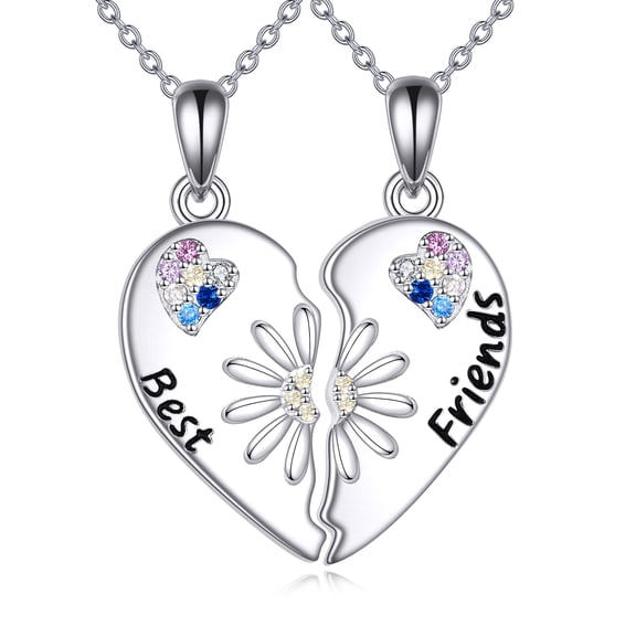 BFF Necklace for 2 925 Sterling Silver Daisy Matching Necklace BFF Friends Matching Jewelry Gifts