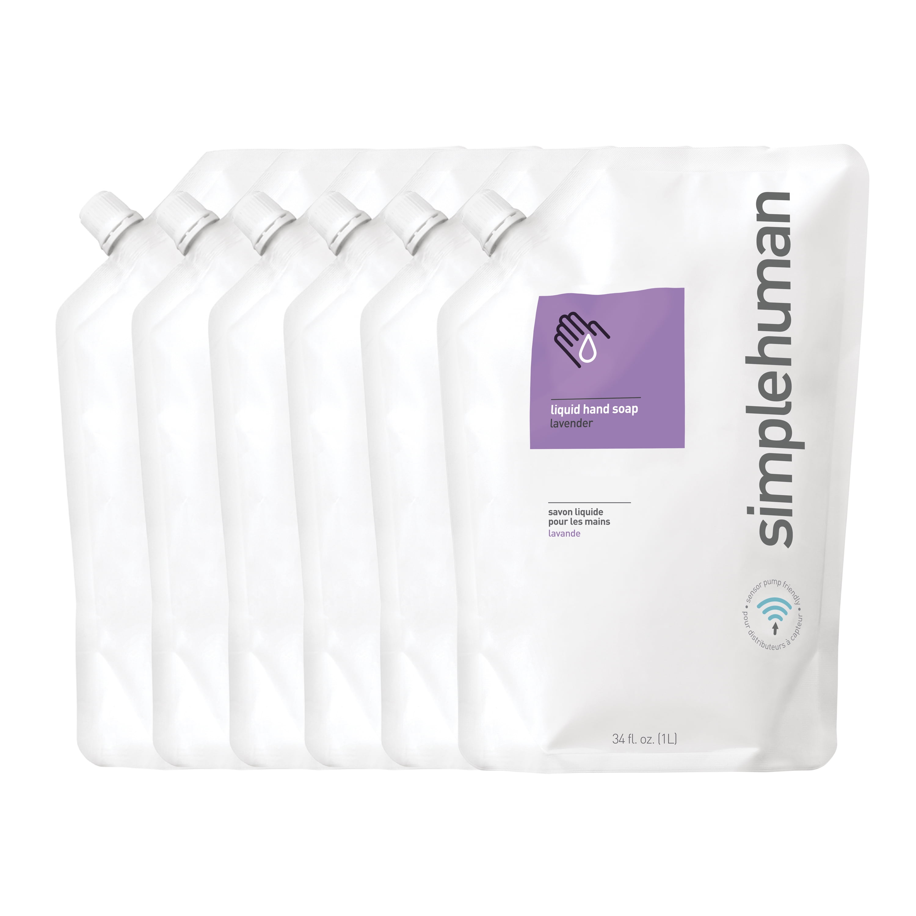 simplehuman Lavender Liquid Hand Soap Refill Pouch, 34 Fl Oz (Pack of 6