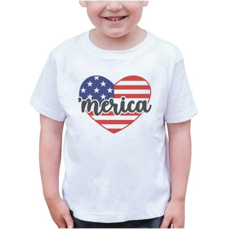 

7 ate 9 Apparel Kids Patriotic 4th of July Shirt - Merica USA Flag Heart White T-Shirt 2T