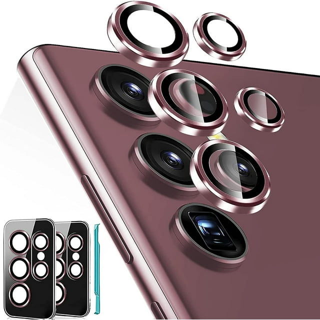 2pcs Camera Lens Protector Compatible Samsung Galaxy S22 Ultra, Hd Tempered Glass Metal Ring Camera Protector