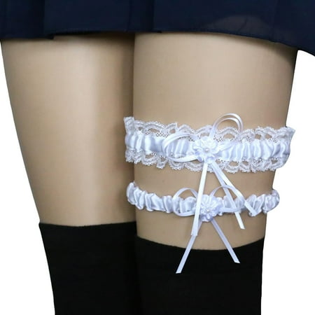 

Realyc 2Pcs/Set Women Garters Elastic Lace Trim Sexy Women Girl Bowknot Decor Garters Belt Suspender Bridal Accessories for Wedding