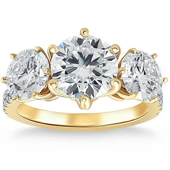 Pompeii 6 1/4 Ct Three Stone Diamond Engagement Ring Lab Grown White Yellow Rose Gold