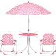 thumbnail image 2 of Qaba Kids Picnic Table with 2 Folding Chairs and Umbrella, Unicorn Theme Portable Children Outdoor Furniture for Backyard, Garden, Patio, Pink, 2 of 9