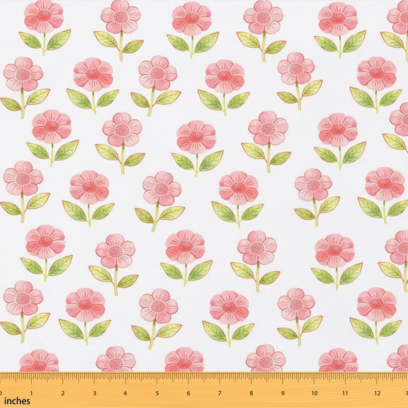 Manfei Kawaii Floral Fabric by the Yard 1 Yard, Chic Flower Home Decor Fabric by the Yard, Solid Blush Pink