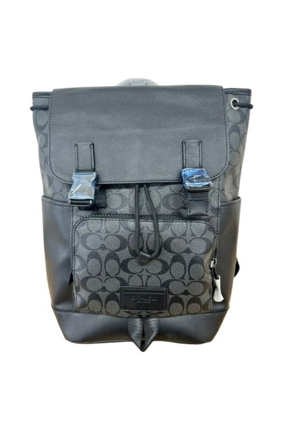 Pre-Owned COACH Track Backpack Signature Leather Canvas Rucksack C2712 Black Men's