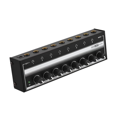 Rupoun HA800 8-Channel Headphone Amplifier Audio Amp Ultra-Compact Mini Stereo AMP with Power Adapter (US Plug, Black)
