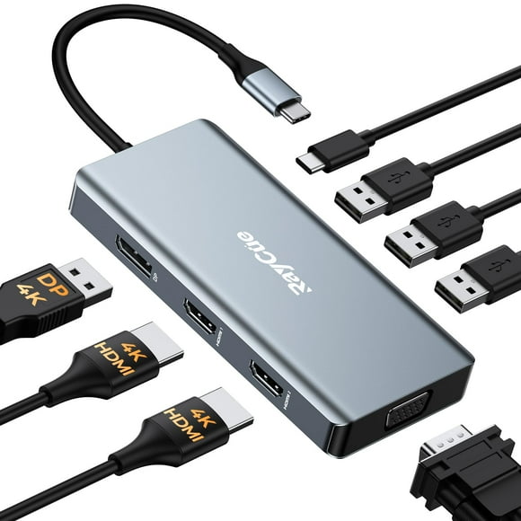 Adaptador de doble monitor 8 en 1 RayCue para estación de acoplamiento USB C
