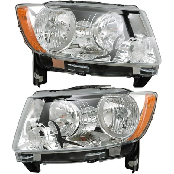 Labwork Headlight Headlamp Assembly Driver and Passenger Side Replacement for Grand Cherokee 2011-2013 Compass 2011-2017 Replacement for CH2518139 CH2519139 CH2503246 CH2502246 Left LH Right RH