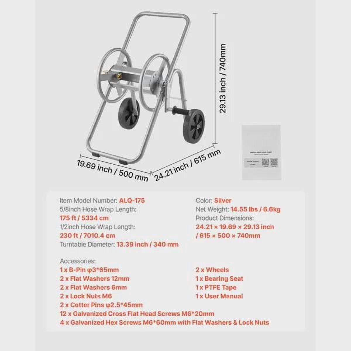 BENGPAOBA-Heavy Duty Garden Hose Reel Cart with Wheels for 175 ft 5/8 Inch Hose Outdoor Yard Lawn Mobile Tool