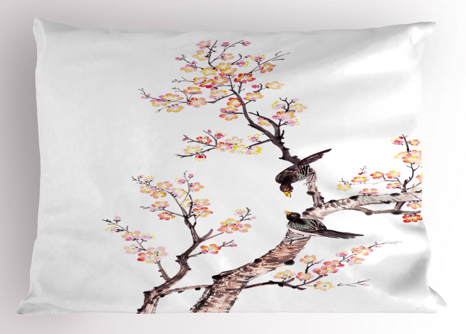 Traditional Japanese Cherry Blossom Trees Pink Sakura Flowers Earth Yellow Dark Brown Memory Foam Traveling Accessory for Airplane and Car Ambesonne Floral Travel Pillow Neck Rest 12