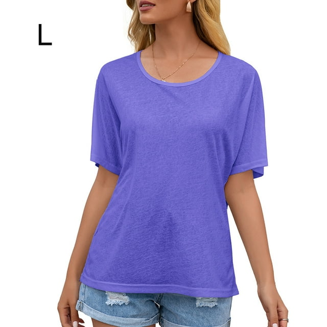 Camiseta de mujer de manga corta con cuello redondo Sexy Hollow Summer Top suelto, azul, L Methold AP001234-07