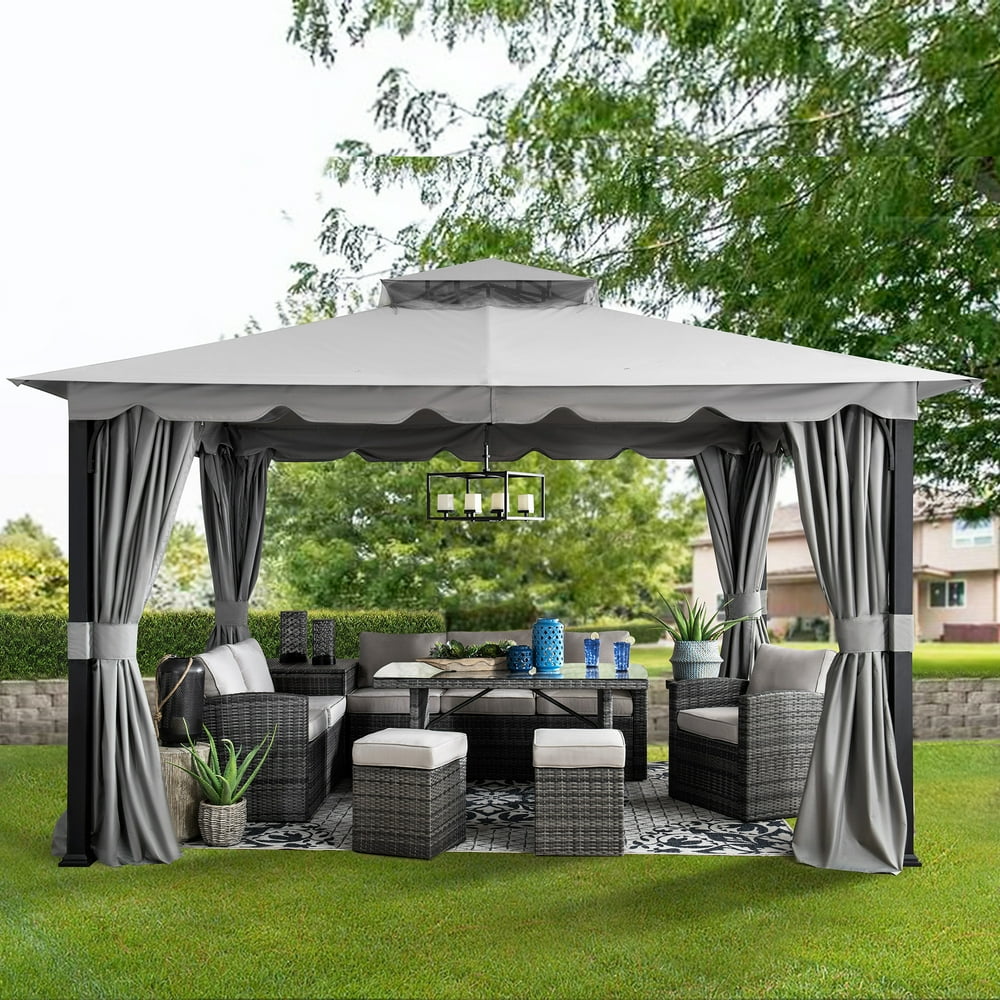 Sunjoy Dunn 10 ft. x 12 ft. Gray Steel Gazebo with 2tier Hip Roof
