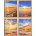 thumbnail image 2 of PixonSign Framed Wall Art White Ocean Sea Wave Posters, Set of 4 Sunset Horizon Nature Wilderness Realism Landscape Modern Art, Scenic Seascape Canvas Prints for Home Decor - 12"x16" Natural, 2 of 5