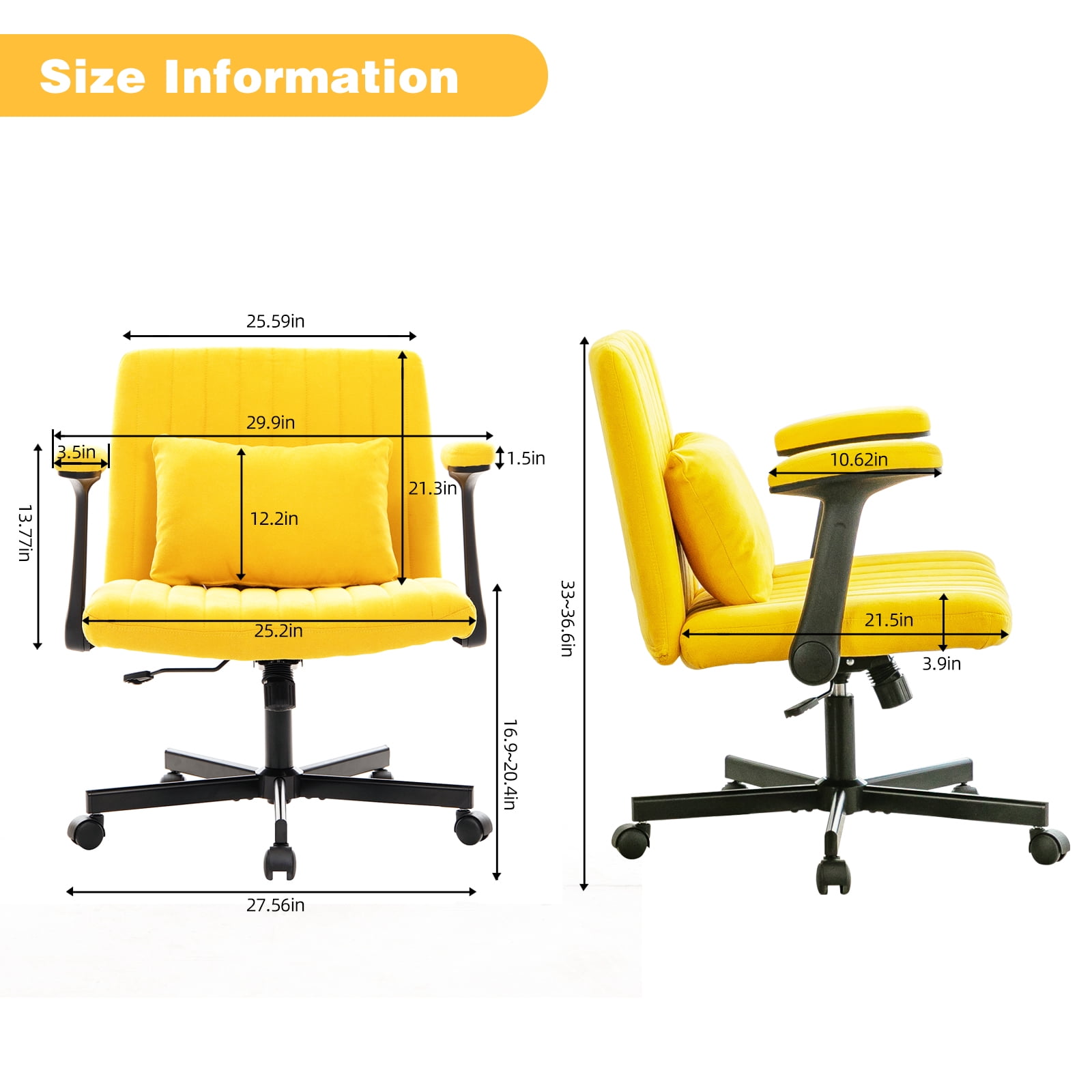 Office Chair, Desk Chair, Ergonomic Chair with Armrests & Wheels, Adjustable Height Swivel & Tilt Cross Back Desk Chair for Home Office Work & Study, Yellow