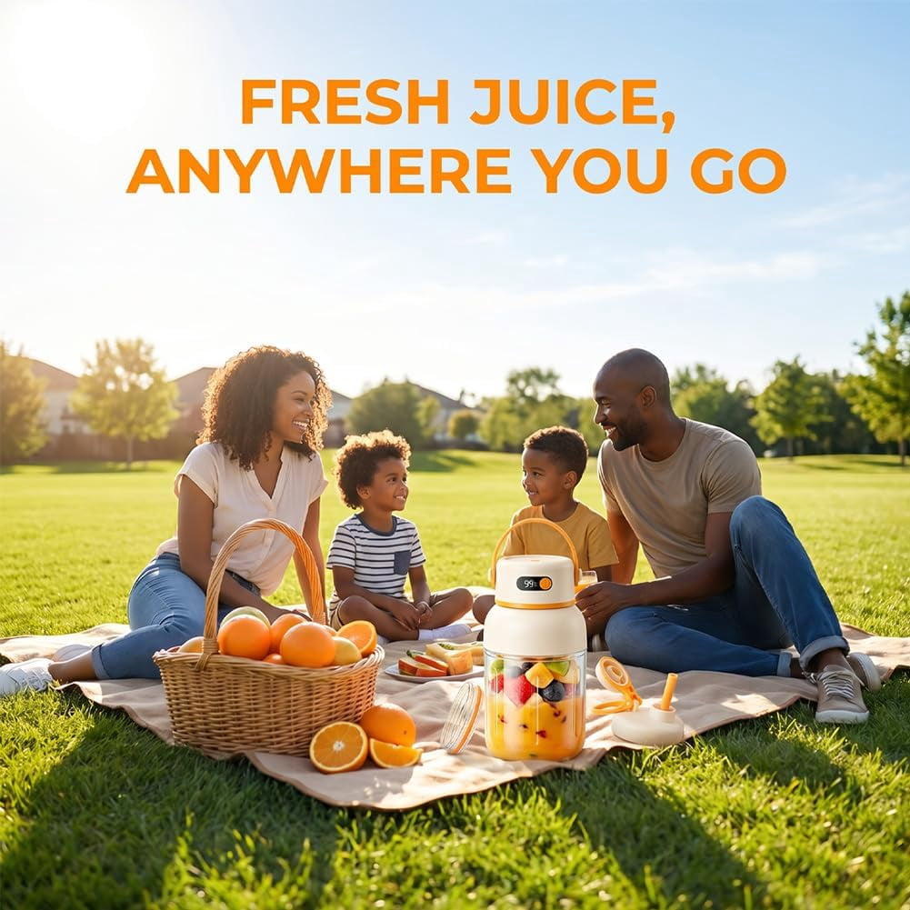 Portable Electric Juicer Cup with Zero Cord Hassle, USB-C Rechargeable Personal Blender, High Speed Smoothie Maker, Automatic Cleaning with Straw and Two Lids (1pc)