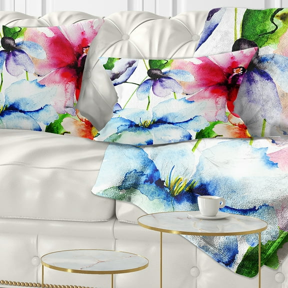 Designart Watercolor Flowers Everywhere - Floral Throw Pillow - 12x20