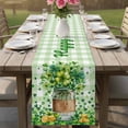 thumbnail image 4 of St. Patrick's Day Table Runner - 72 Inch Long Spring Botanical Clovers Coin Green Check Cotton and Linen Blended Dress Scarves Farmhouse Table Runner for Kitchen Dining, Coffee Table, 13" x 72", 4 of 8