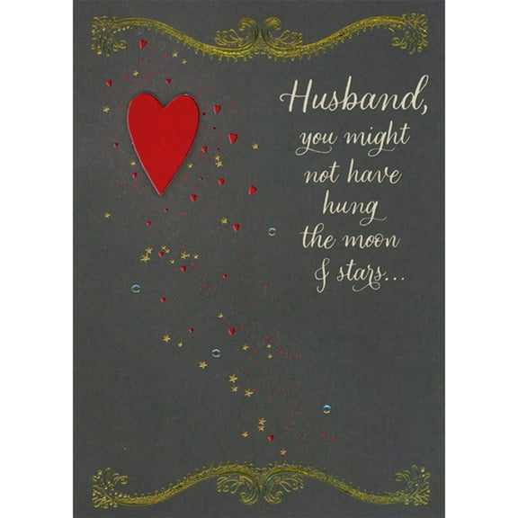Designer Greetings Might Not Have Hung the Moon and Stars: 3D Die Cut Heart, Trail of Foil Stars and Hearts Hand Decorated Valentine's Day Card for Husband