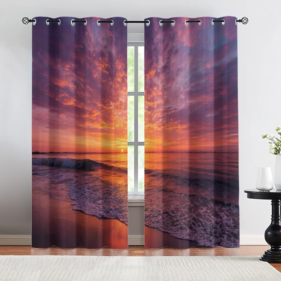 Coastal Ocean Blackout Curtains, Sunset Seascape Window Curtains, Thermal Insulated Drapes for Bedroom Living Room Kitchen Decor 26"W x 45"L (2 Pack)