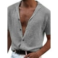 thumbnail image 5 of xiaxaixu Men Summer Knit Tops Casual Short Sleeve Lapel Collar Button Down Shirts Solid Color Tops, 5 of 5