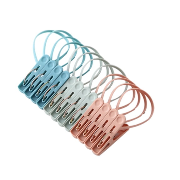 12pcs Clothes Pins with Plastic Rope for Clothesline Drying Clothing Clips Mini Clothespins Pegs Windproof Photo Clip