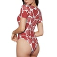 thumbnail image 3 of KLL Women 's Crew Neck Bodysuit Jumpsuits Hearts Print Short onesies Stretch T Shirts, 3 of 7