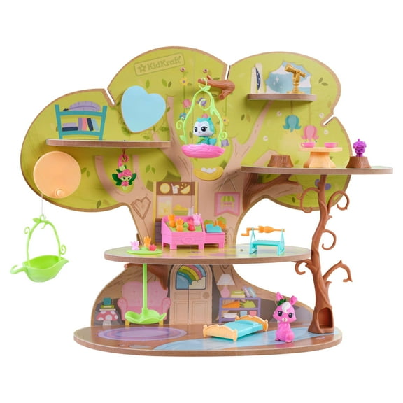 KidKraft Lil Green World Wooden Market Treehouse Play Set with 26 Accessories