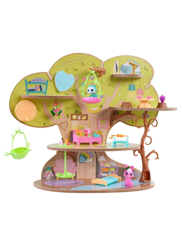 KidKraft Lil Green World Wooden Market Treehouse Play Set with 26 Accessories