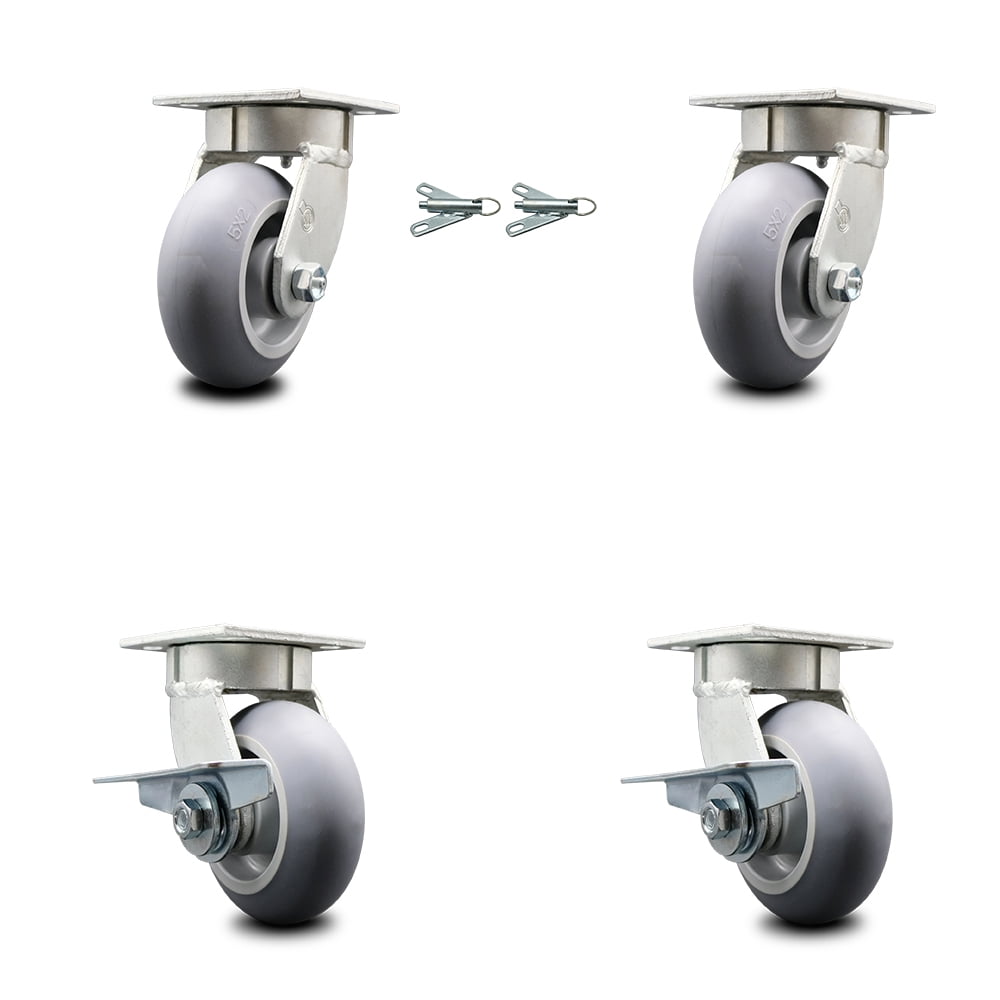 6" x 2" Swivel Casters Kingpinless Steel Wheel w/ Brake 4 1200lb Tool Box 