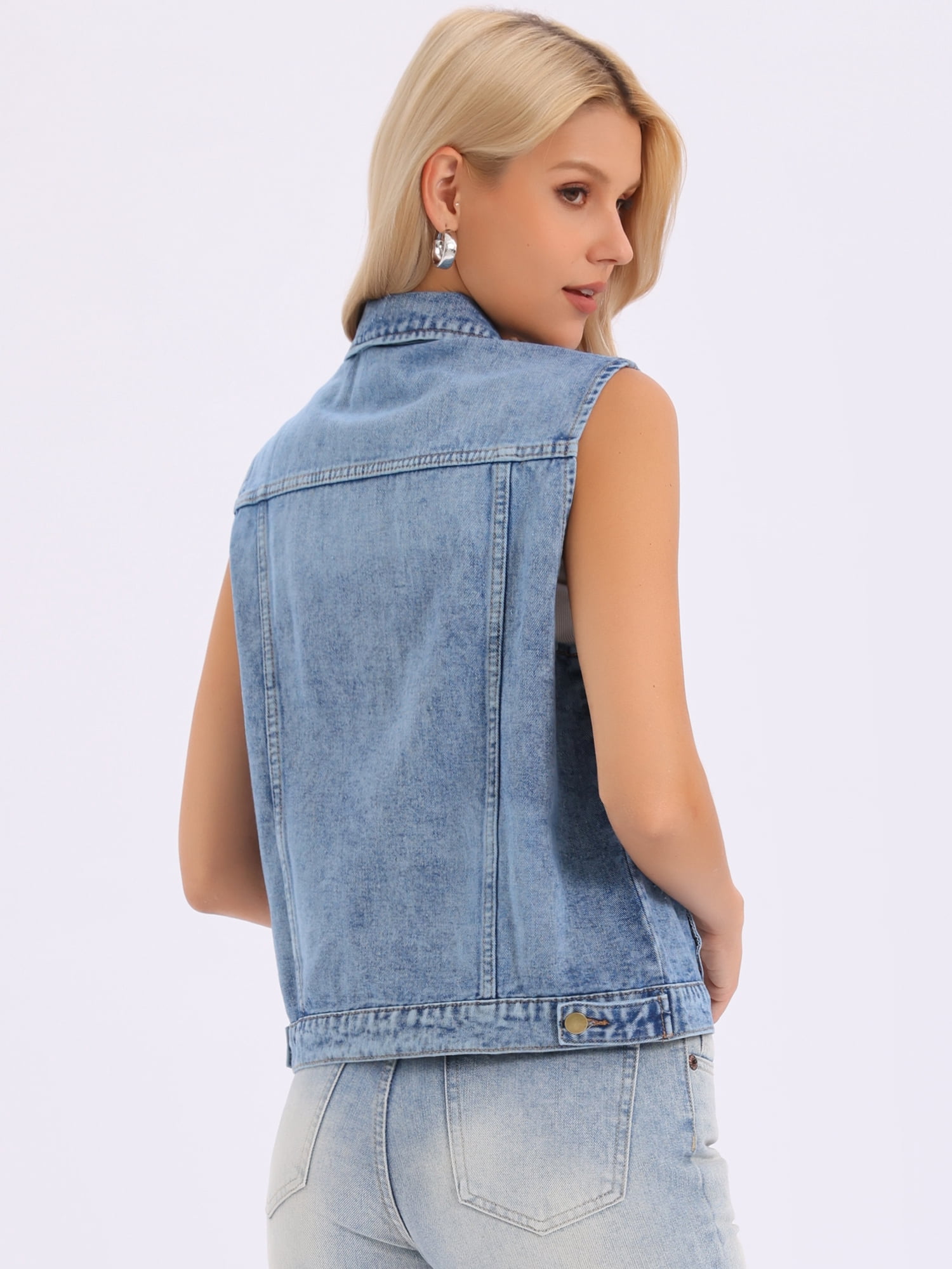 DARING DIVA Womens Denim Vest Button Down Jacket Sleeveless Jean Jacket XL Wash Blue