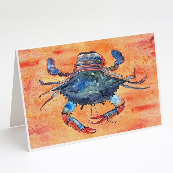 Female Blue Crab on Orange Greeting Cards and Envelopes Pack of 8