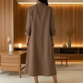 thumbnail image 7 of JGGSPWM Womens 3/4 Sleeve Linen Dress Casual Summer Dresses with Pockets Loose Midi A Line Flowy Dress Boho V Neck Sundress Brown XL, 7 of 7