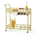 thumbnail image 1 of VEVOR Bar Cart Gold, 2 Tiers Home Bar Serving Cart on Lockable Wheels, Rolling Alcohol Cart with Tempered Glass Shelves Guardrail Wine Rack, Modern Wine Cart for Home Kitchen Dining and Living Room, 1 of 9