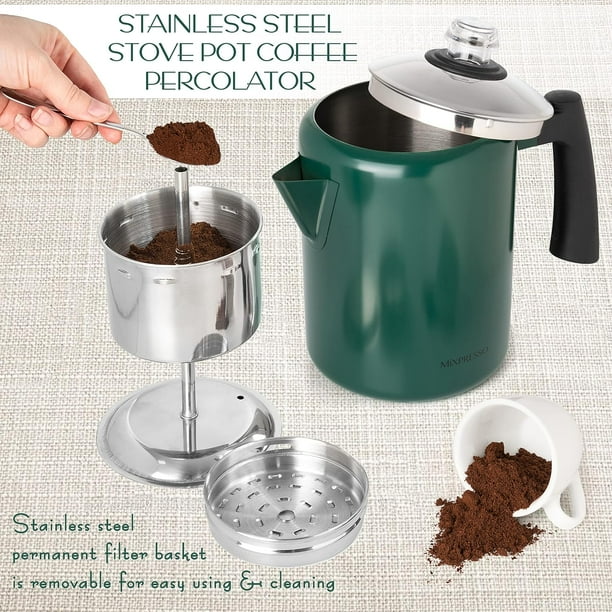 Mixpresso Stainless Steel Stovetop Coffee Maker 8 Cup Percolator Coffee Pot Green Walmart Business Supplies