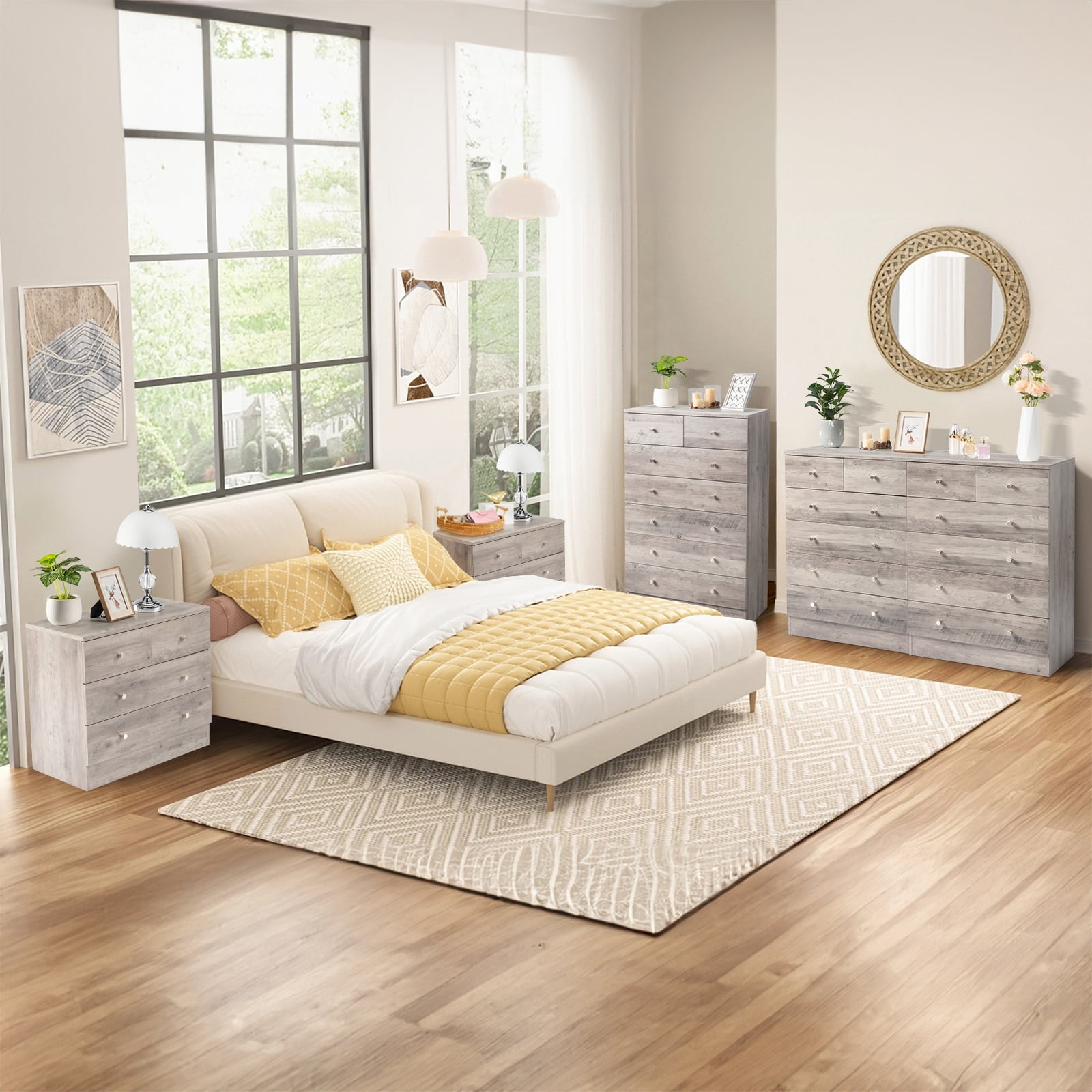 Modern Simple 7-Drawer Dresser Particle Board For Family Room Bedroom & Living Room Space-Saving Storage & Decor​ Gray