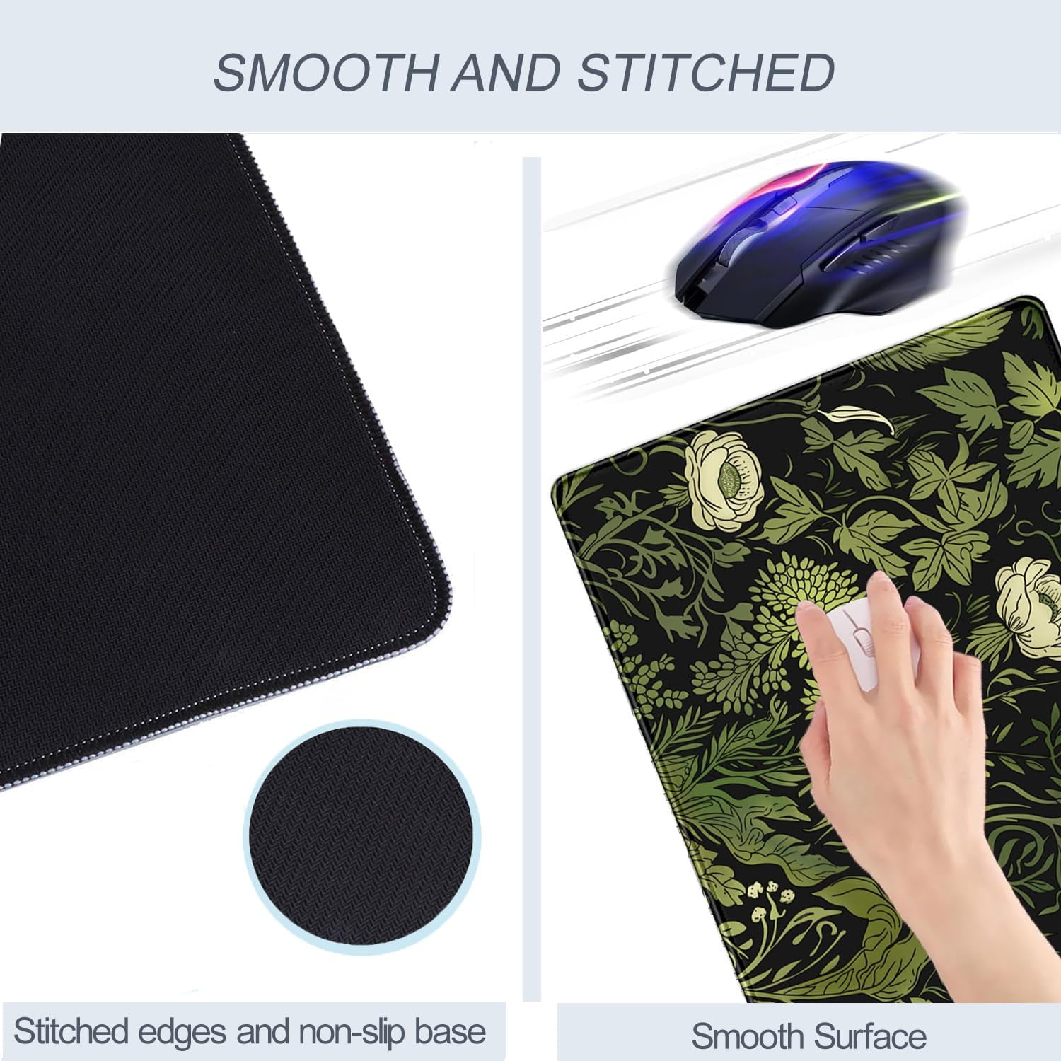 Floral Green Leaves Plant Pad Matt for Desktop Large Gaming Mousepad XXL Full Desk Mouse Pad Computer Keyboard Mat Deskmat Aesthetic Office Decor 31.5 X 15.7 Inch