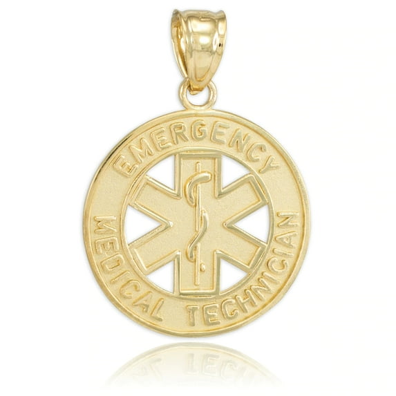 Gold EMT Medical Charm Pendant Necklace : 14K Pendant with 22" chain