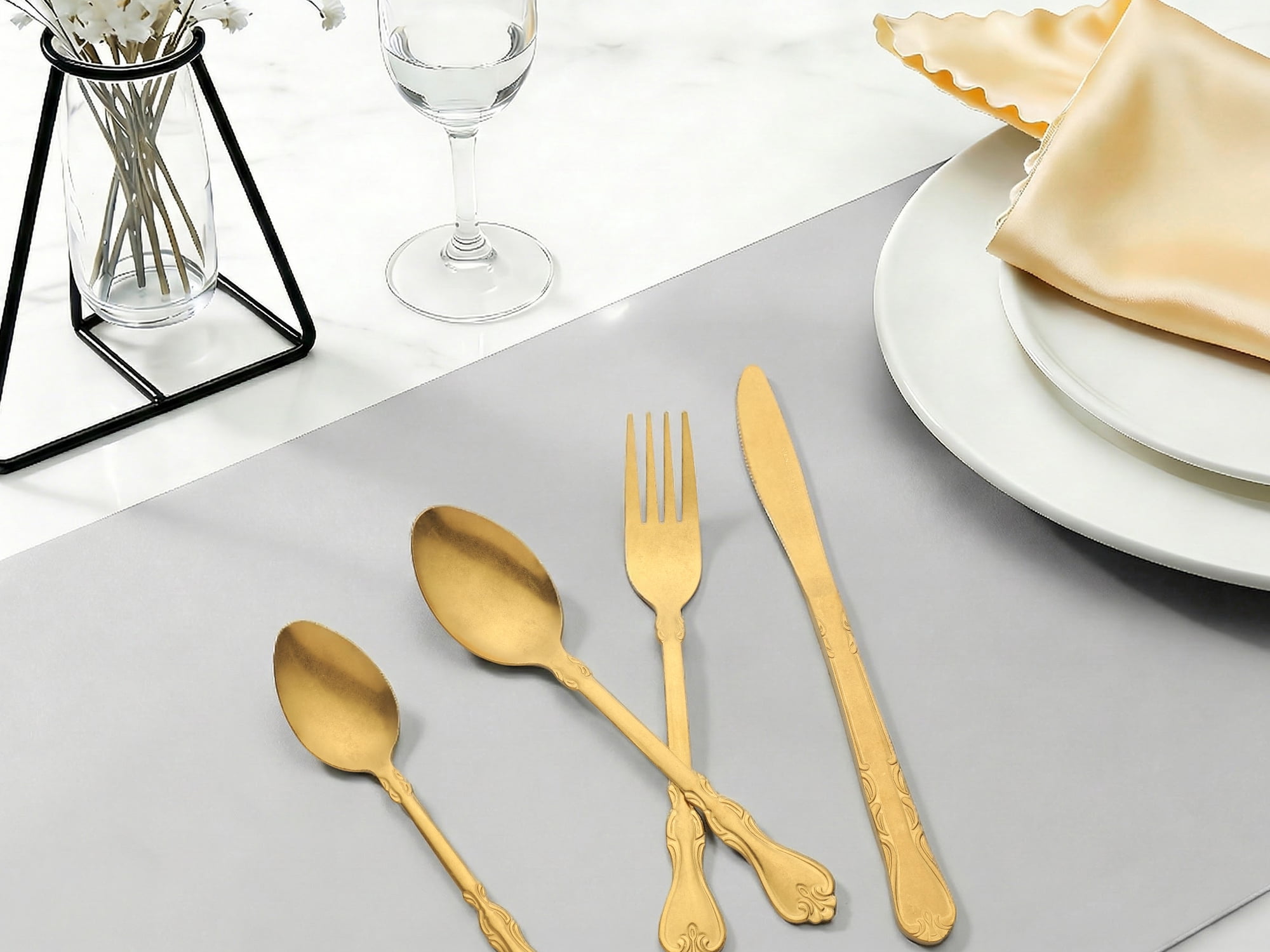 Unique Bargains Durable and Elegant Stainless Steel Silverware Set Gold 4pcs