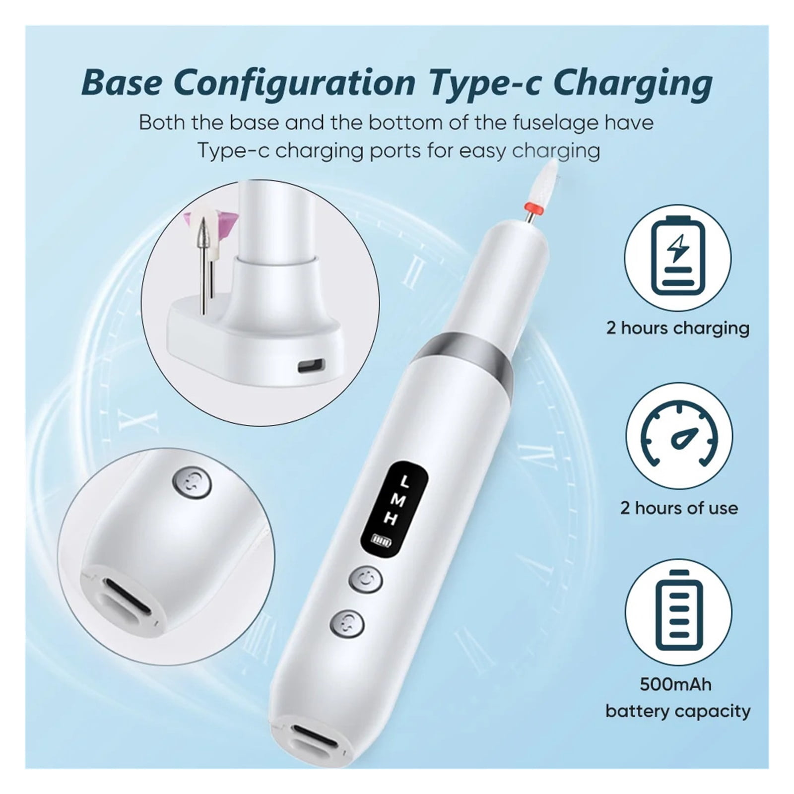 Electric Nail Polisher Drill Bits Professional Nails Grinding Polishing Dead Skin Removal Art Sanding File Pen Manicure Machine