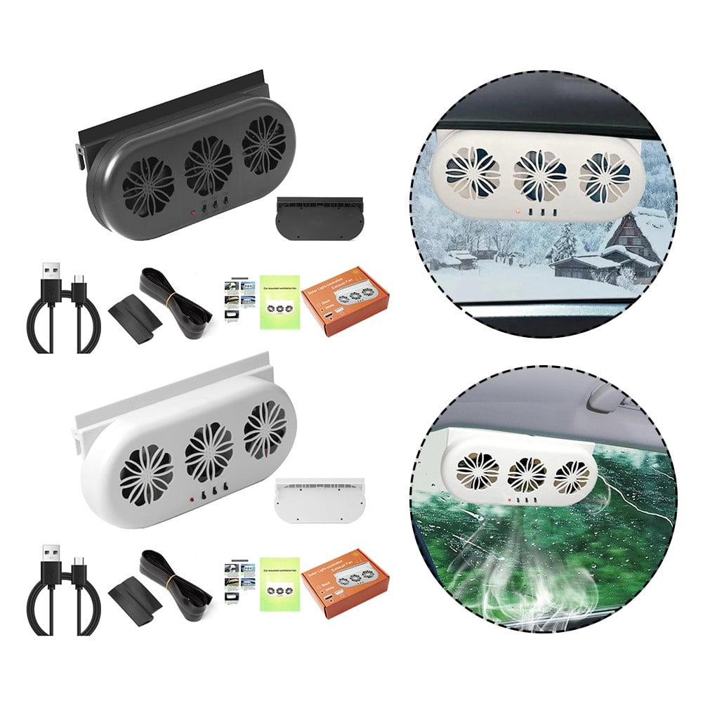 Car Window Exhaust Fan - USB Powered Vehicle Ventilator With 3 Fans, White