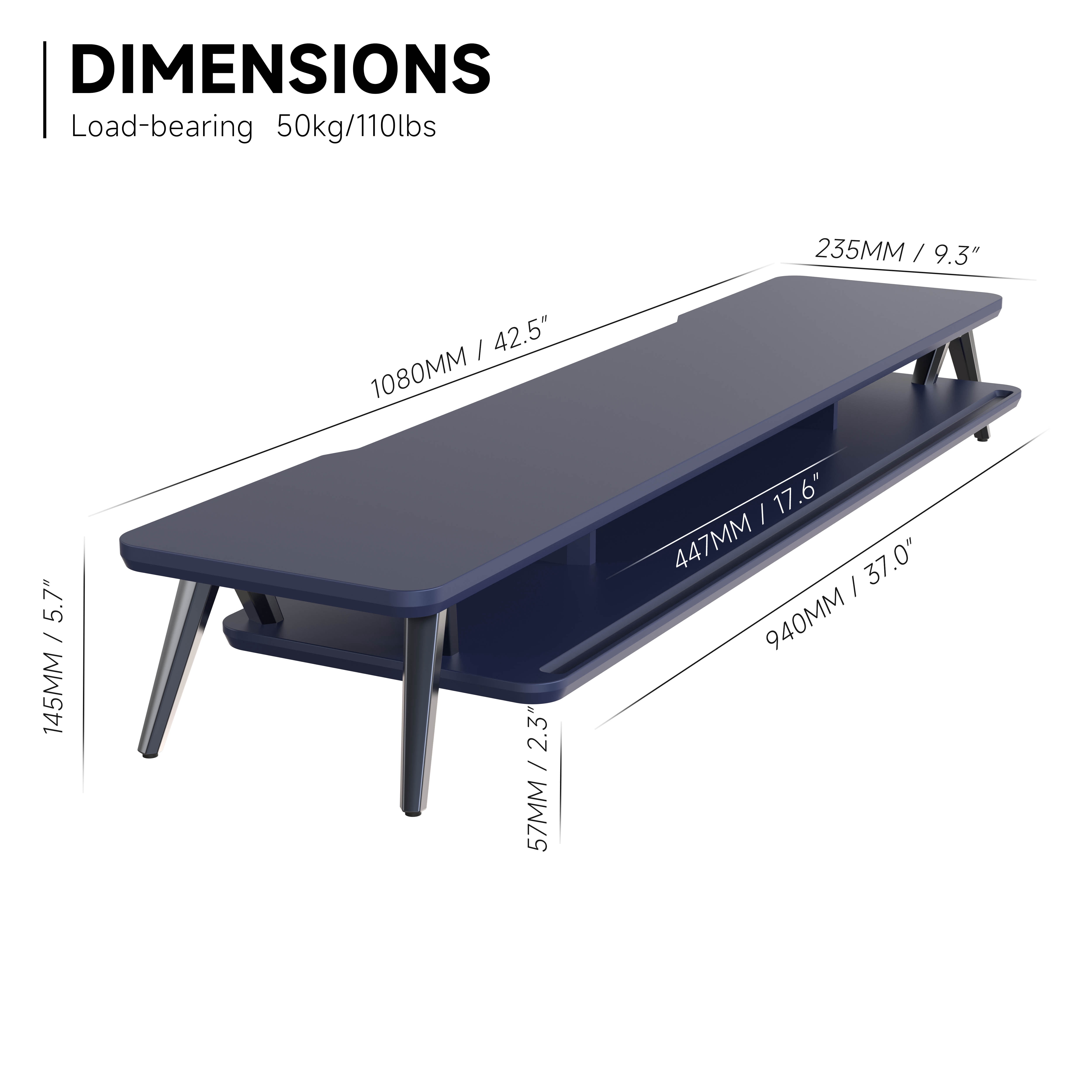 Dual Monitor Stand, 42.5 Inch Wood Desk Shelf with Storage Organizer and Cable Management for Office Desk Accessories