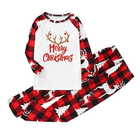 

Family Matching Outfits Children Girls Boys Christmas Cute Christmas Letter Print Plaid Set Parent Child Holiday Casual Pajamas Set Red 11Y