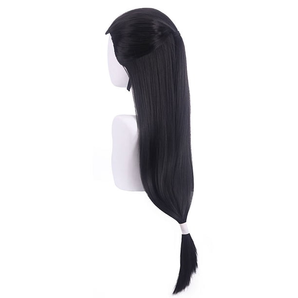 Peluca negra para cosplay, larga, trenzada, 80 cm, resistente al calor, sintética