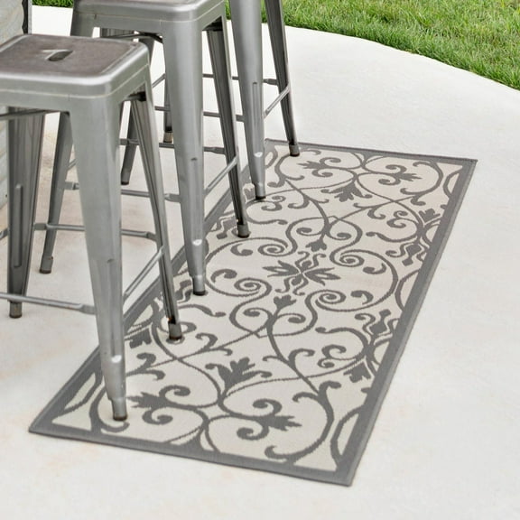 Unique Loom Outdoor Botanical Collection Area Rug - Gate (2' 2" x 6' 1" Runner Gray/Silver)