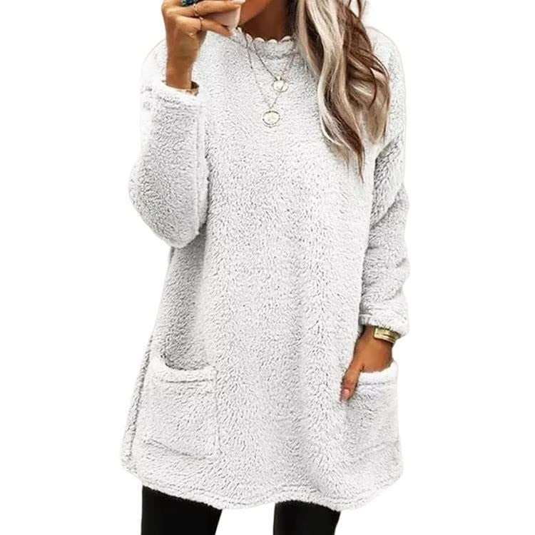 Womens Winter Fleece Tunic Tops to Wear with Leggings Sweaters for Women  Crewneck Loose Jumpers Plush Solid Pullover 